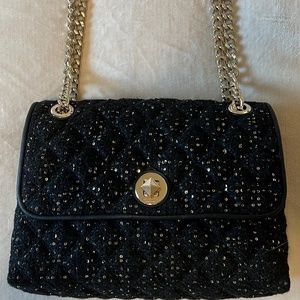 Kate Spade Natalia Medium Flap Shoulder Bag - Black Sequin Tweed